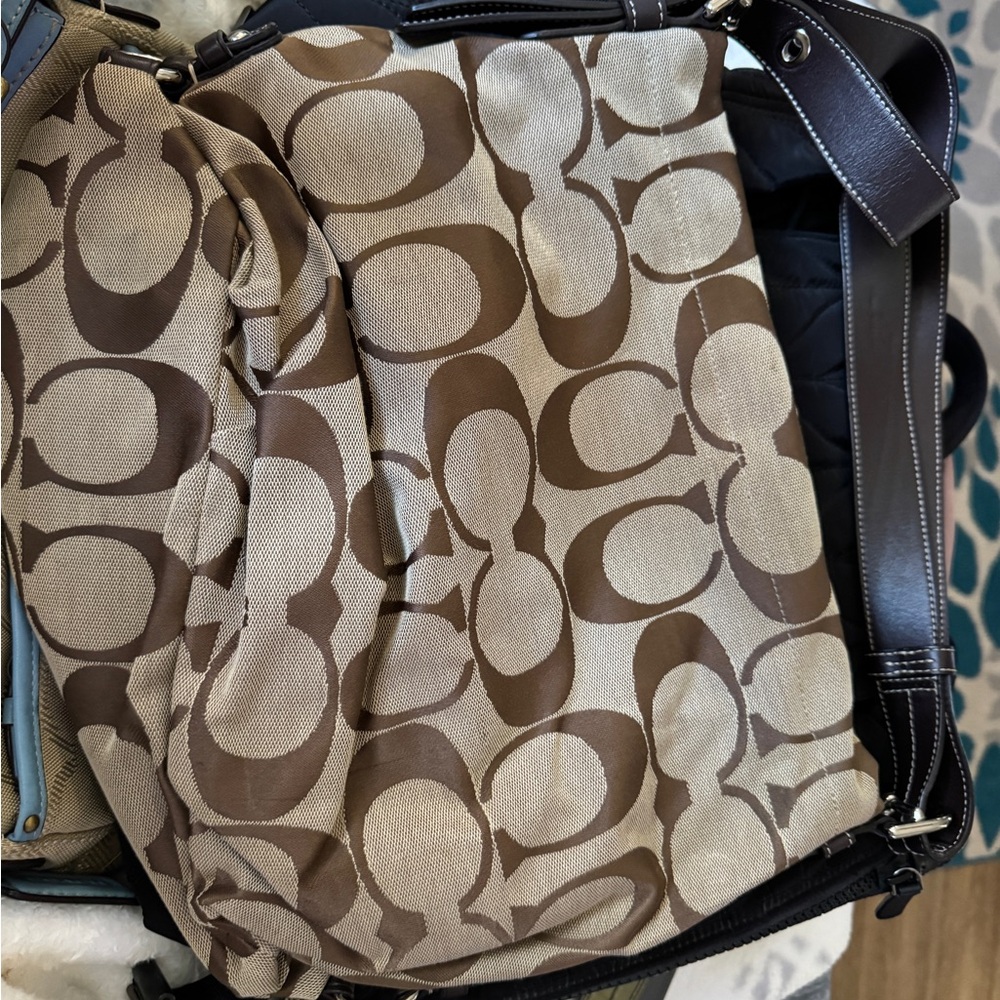 Coach Signature Brown and Tan Shoulder Bag